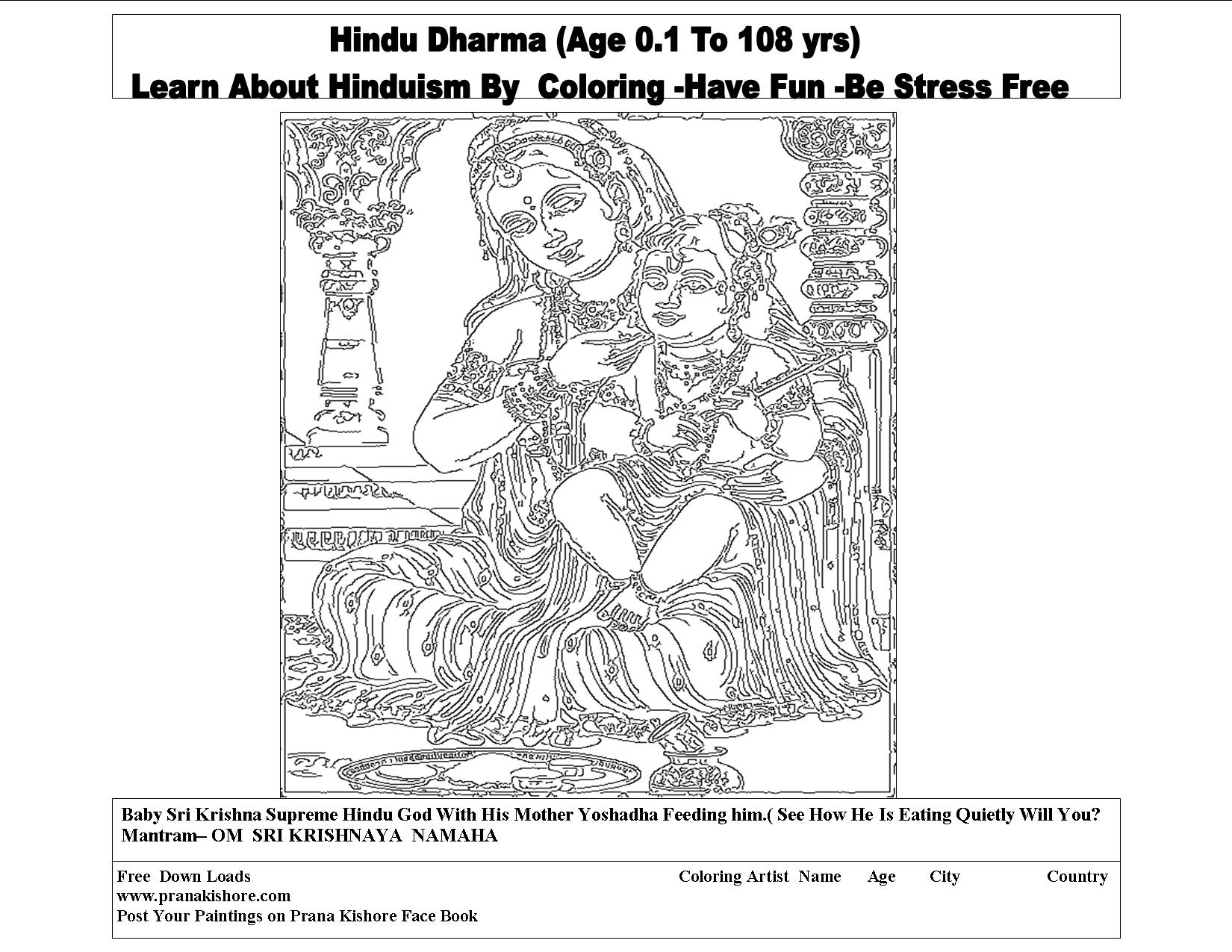 Hindu Dharma Coloring-Mother Yashodha feeding Krishna